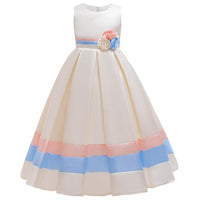 Girls' Prom Dress Princess Dress Floor Long Dress Contrast Strip Dress - PrettyKid