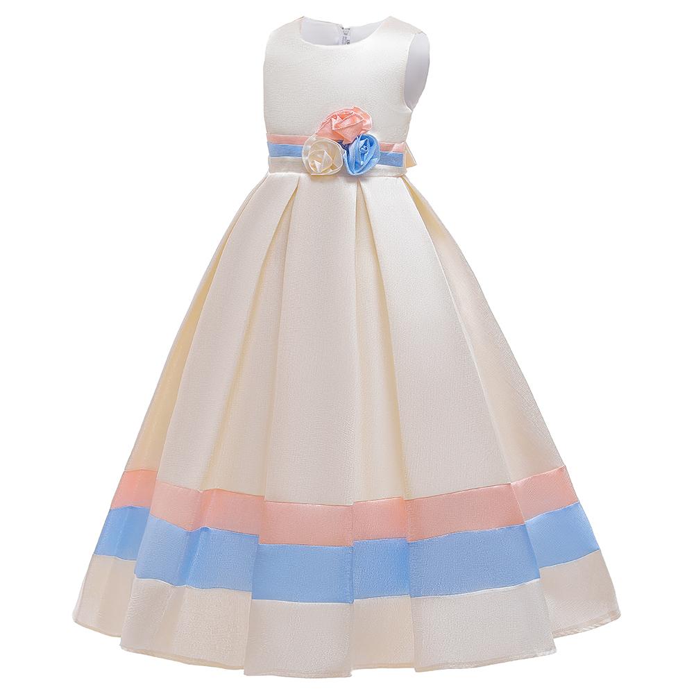 Girls' Prom Dress Princess Dress Floor Long Dress Contrast Strip Dress - PrettyKid