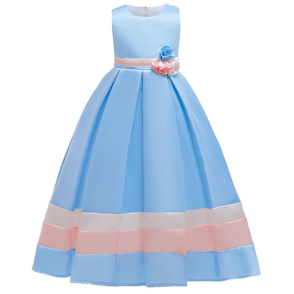 Girls' Prom Dress Princess Dress Floor Long Dress Contrast Strip Dress - PrettyKid