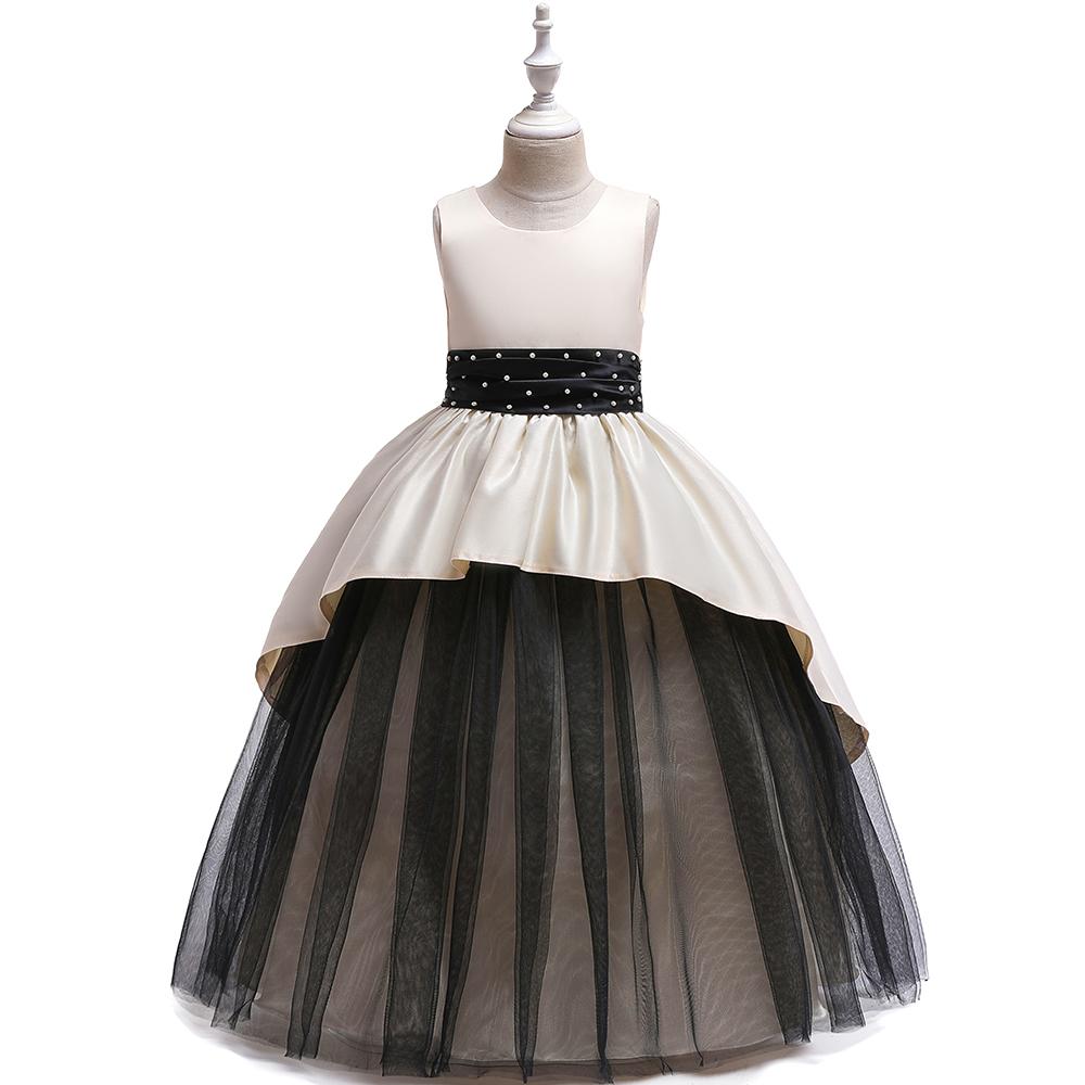 Girl Satin Beaded Tutu Princess Long Catwalk Dress - PrettyKid