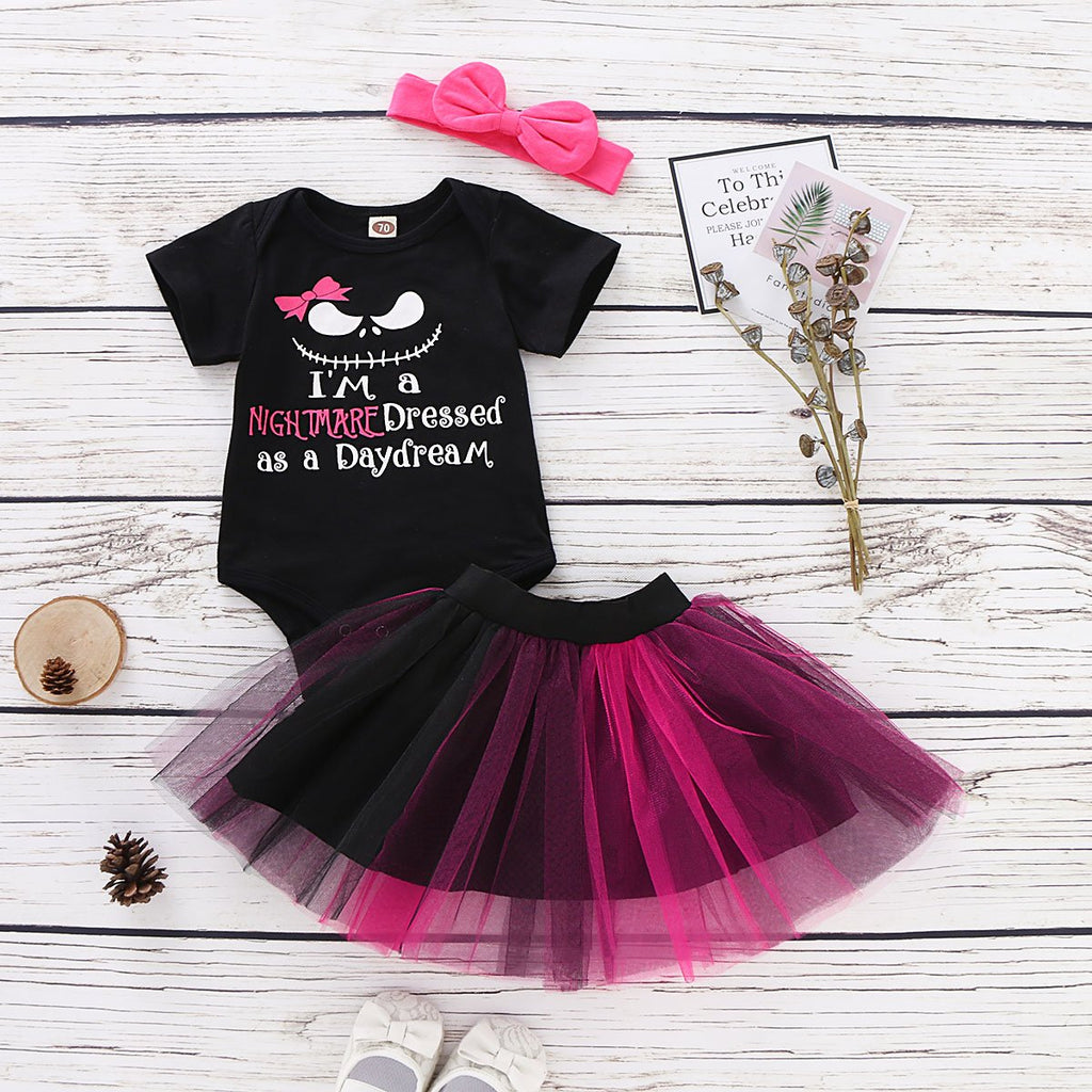 Baby Girls Halloween Letter Print Top & Colorful Mesh Skirt - PrettyKid
