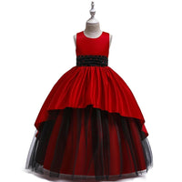 Girl Satin Beaded Tutu Princess Long Catwalk Dress - PrettyKid