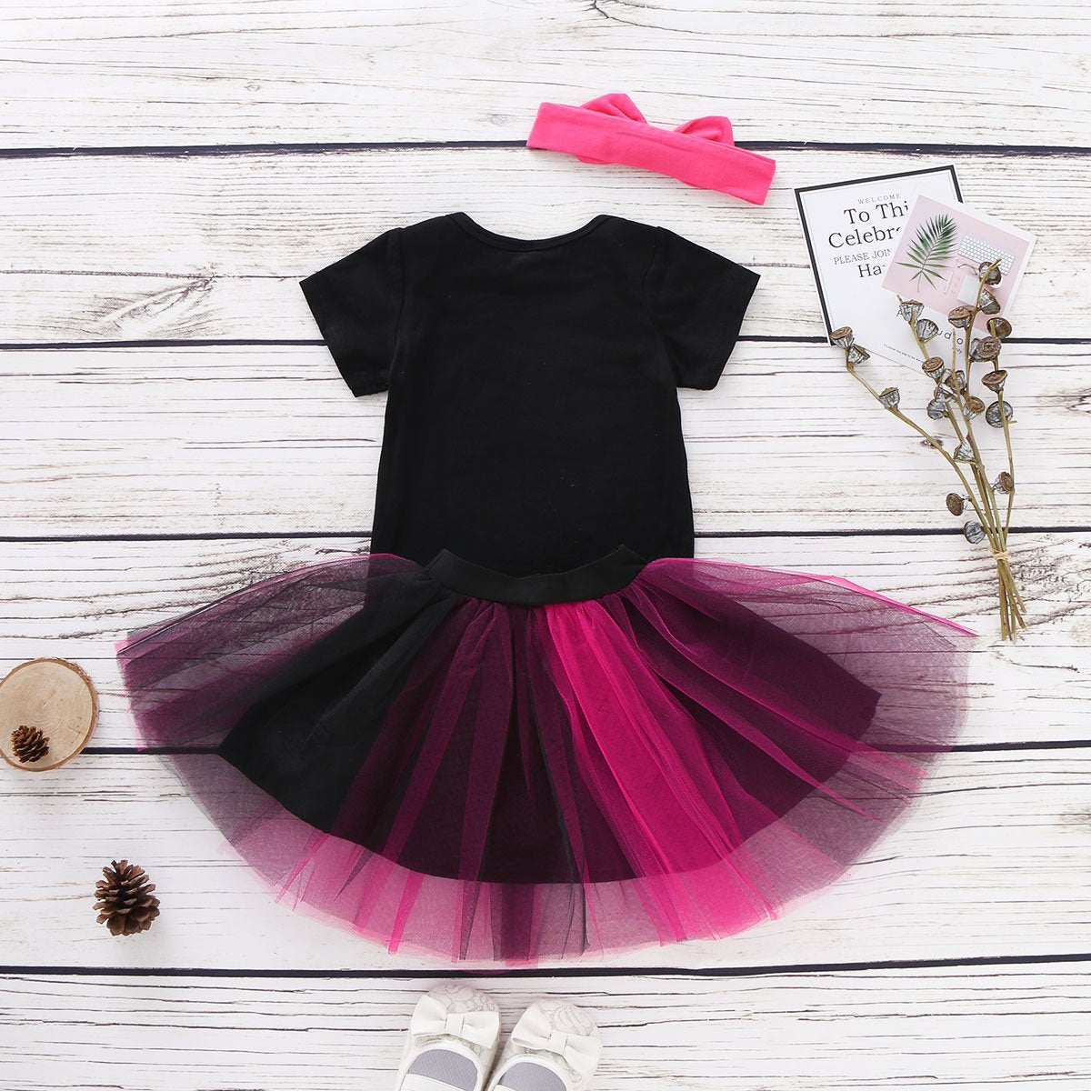 Baby Girls Halloween Letter Print Top & Colorful Mesh Skirt - PrettyKid