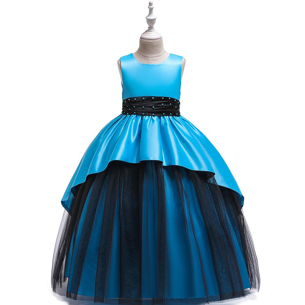 Girl Satin Beaded Tutu Princess Long Catwalk Dress - PrettyKid