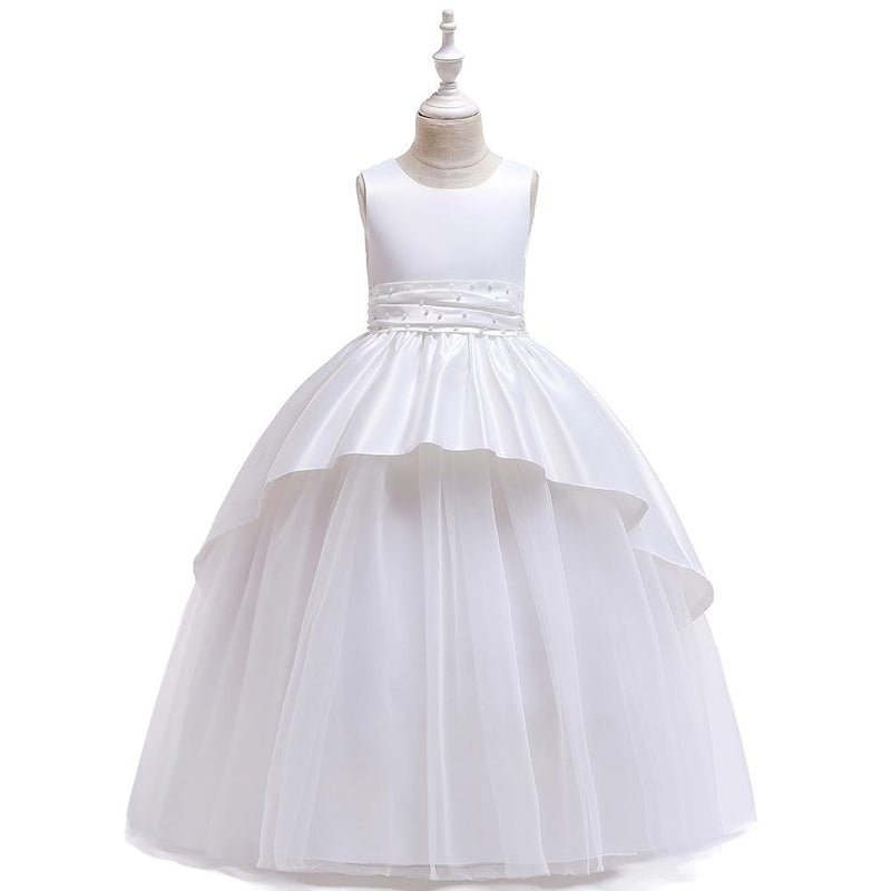 Girl Satin Beaded Tutu Princess Long Catwalk Dress - PrettyKid