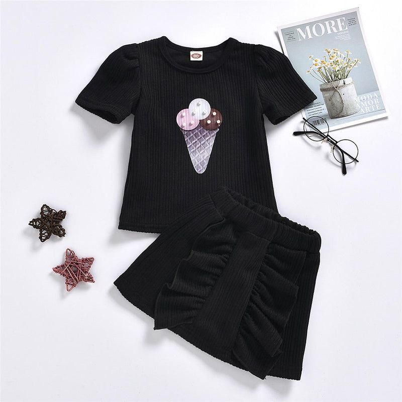 Girls Ice Cream Printed Short Sleeve Top & Skirts Girls Clothing Wholesale - PrettyKid