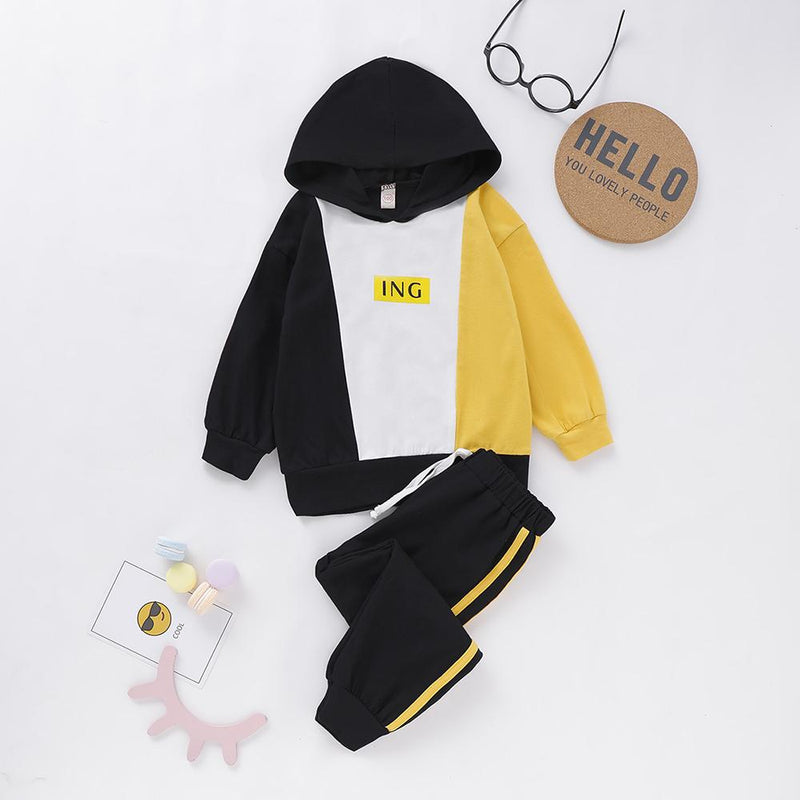 Unisex Ing Color Contrast Long Sleeve Hooded Top & Pants Kids Wholesale Clothing - PrettyKid