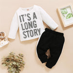 Baby It's A Long Story Printed Long Sleeve Top & Pants Cheap Boutique Baby Clothing - PrettyKid