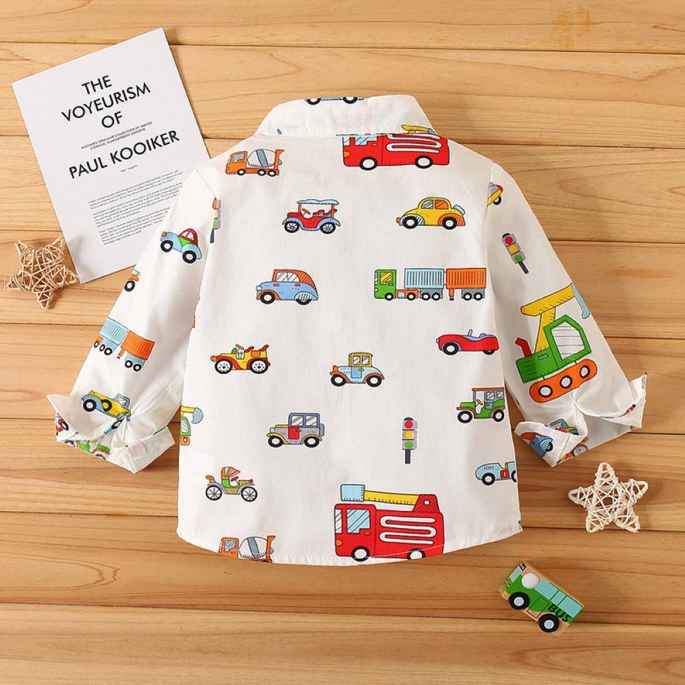 Boys Car Carrtoon Pattern Lapel Shirt Wholesale Boys Clothing - PrettyKid