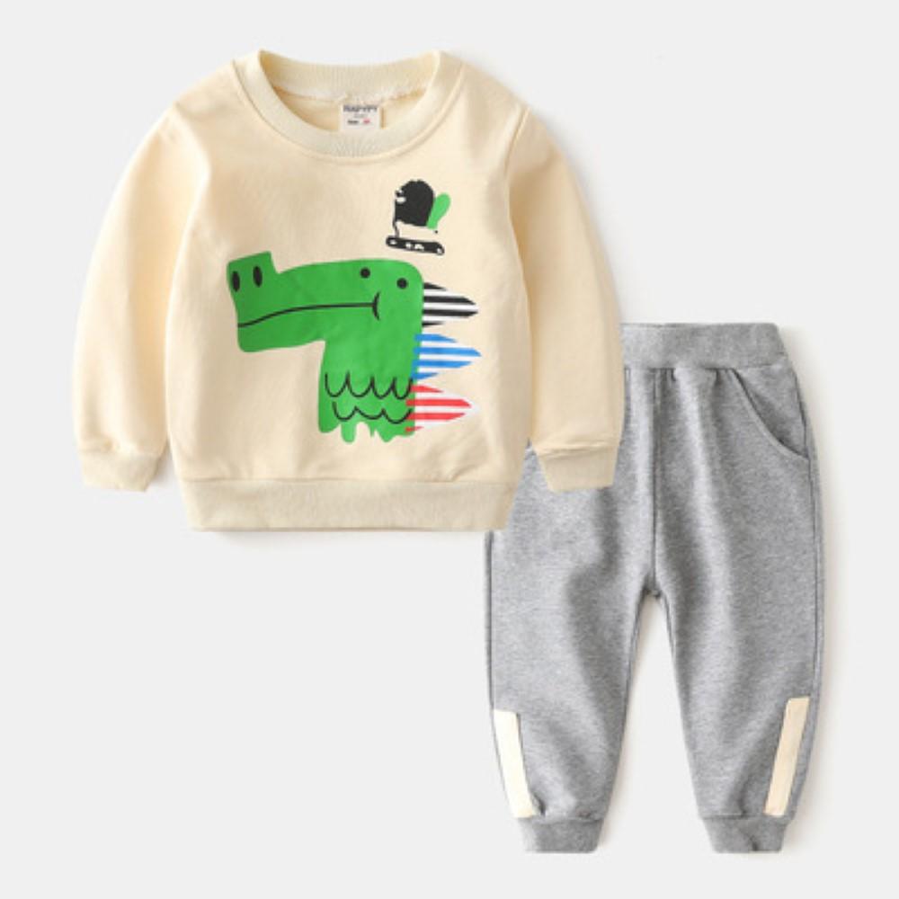 Boys Cartoon Aniaml Dinosaur Pattern Top & Pants Little Boy Boutique Wholesale - PrettyKid