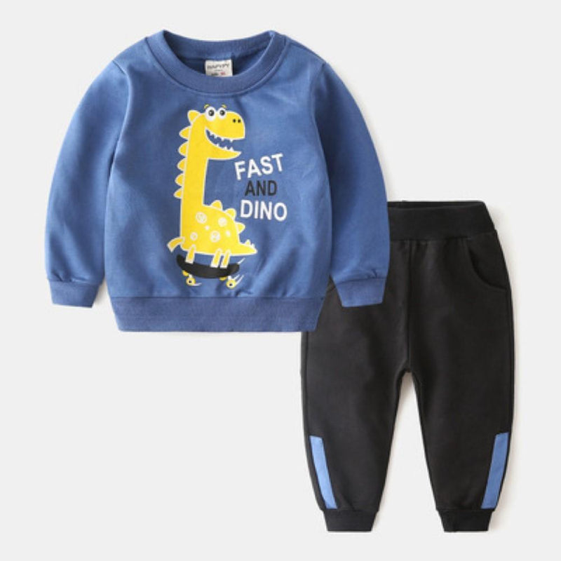 Boys Cartoon Aniaml Dinosaur Pattern Top & Pants Little Boy Boutique Wholesale - PrettyKid