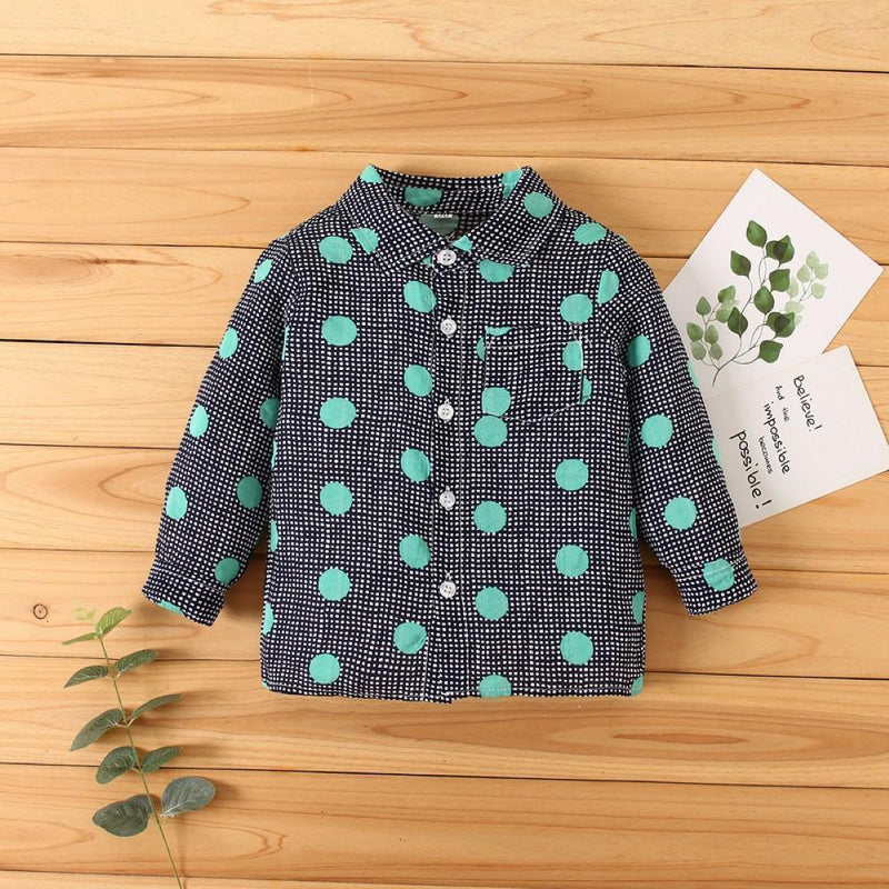 Kid Boys Dots Lapel Long Sleeve Shirt Boys Clothes Wholesale - PrettyKid