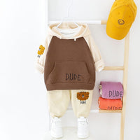 Boys Little Lion Pattern Hooded Top & Pants Boys Casual Suits - PrettyKid