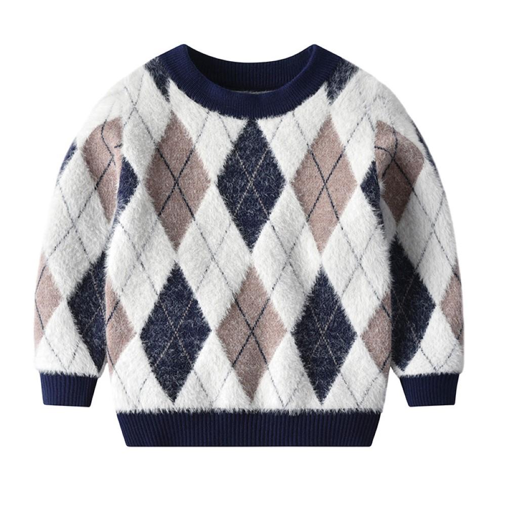 Kid Diamond Pattern Mink Down Sweater Boys Wholesale Clothing - PrettyKid