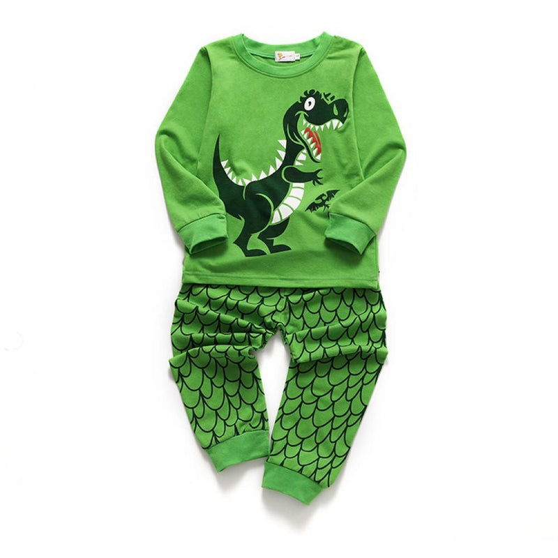 Kids Green Dinossaur Cartoon Printed Tracksuit Boys Casual Suits - PrettyKid