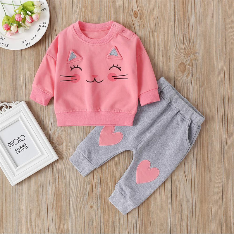 Baby Girls Kitty Crew Neck Long Sleeve Top & Pants Wholesale Baby - PrettyKid