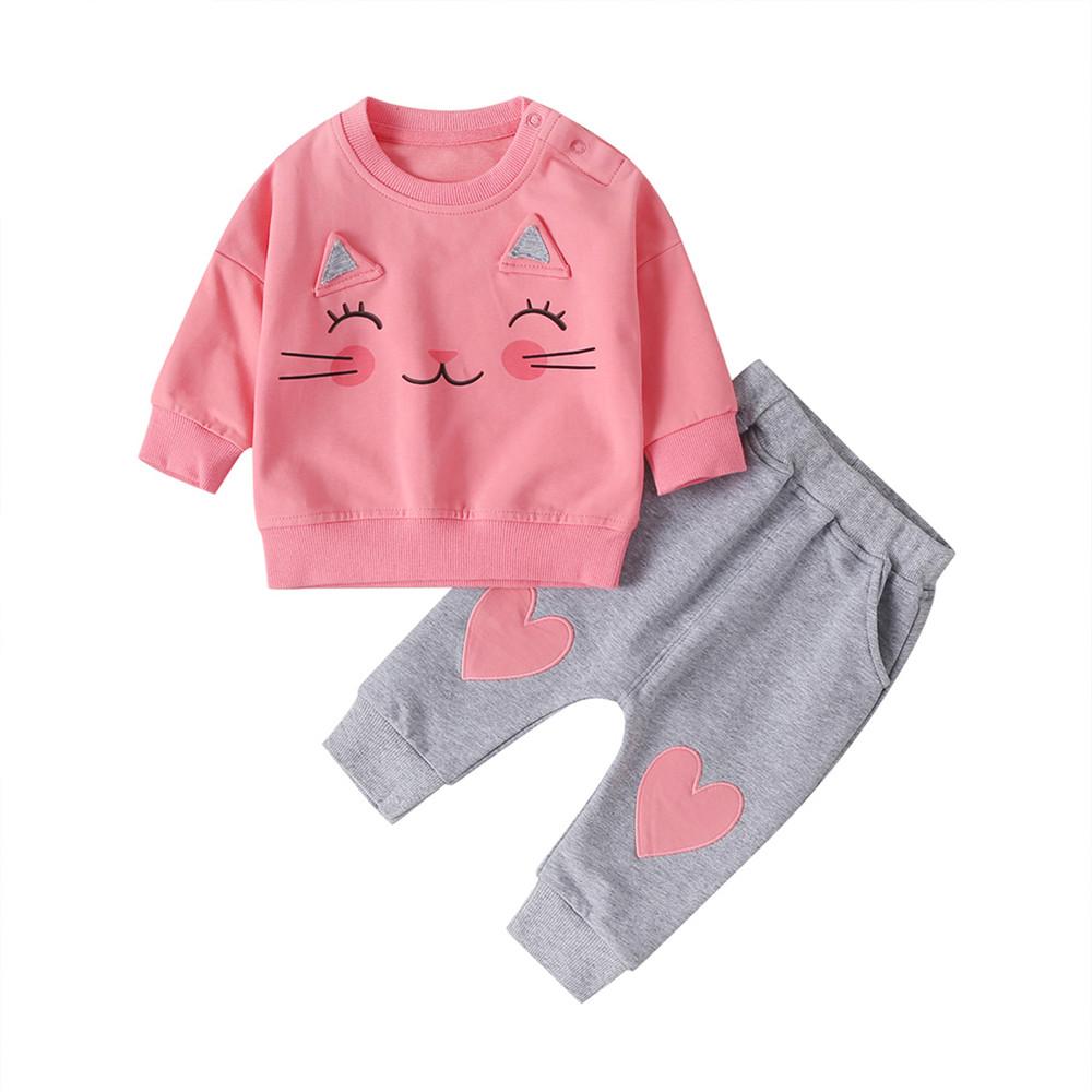 Baby Girls Kitty Crew Neck Long Sleeve Top & Pants Wholesale Baby - PrettyKid