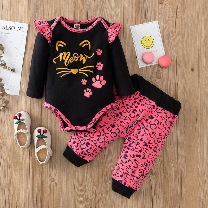 Baby Girls Kitty Leopard Romper & Pants Wholesale Baby Boutique Items - PrettyKid
