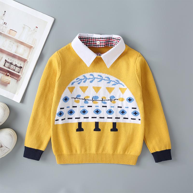 Cute Print Long Sleeve Knit Jumper With Removable Collar - PrettyKid