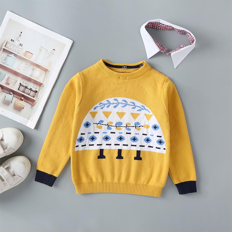 Cute Print Long Sleeve Knit Jumper With Removable Collar - PrettyKid