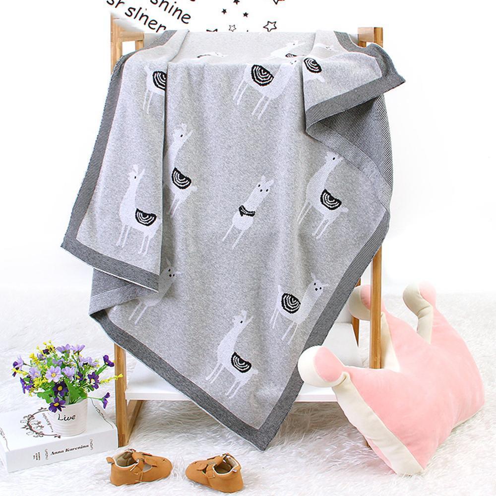 Baby Knitted Alpaca Animal Printed Cotton Baby Blankets Wholesale - PrettyKid