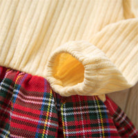 Girls Knitted Bow Long Sleeve Plaid Splicing Wholesale Girl Dresses - PrettyKid