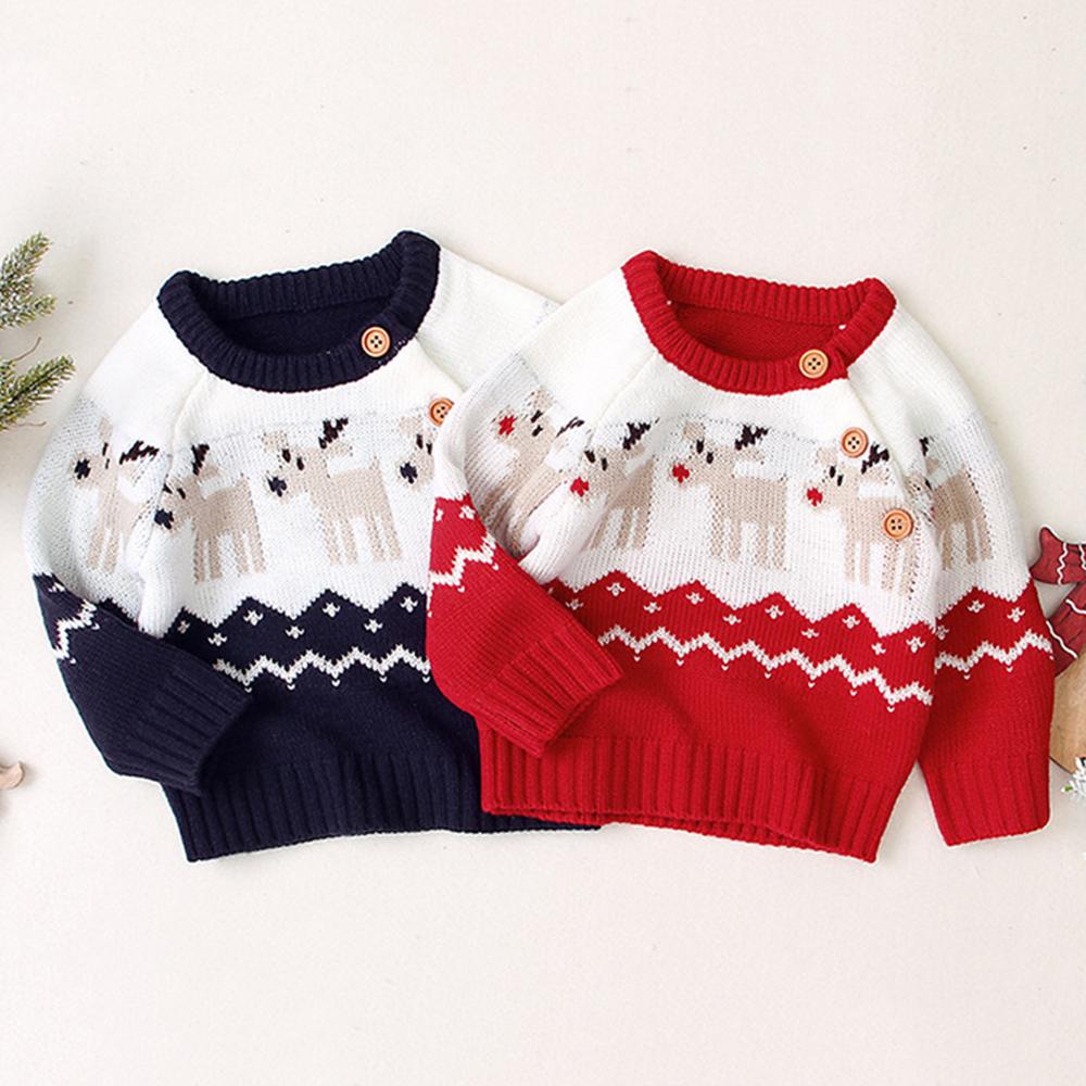 Baby Boys Knitted Cartoon Elk Printed Sweater - PrettyKid