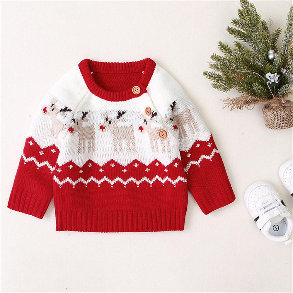 Baby Boys Knitted Cartoon Elk Printed Sweater - PrettyKid