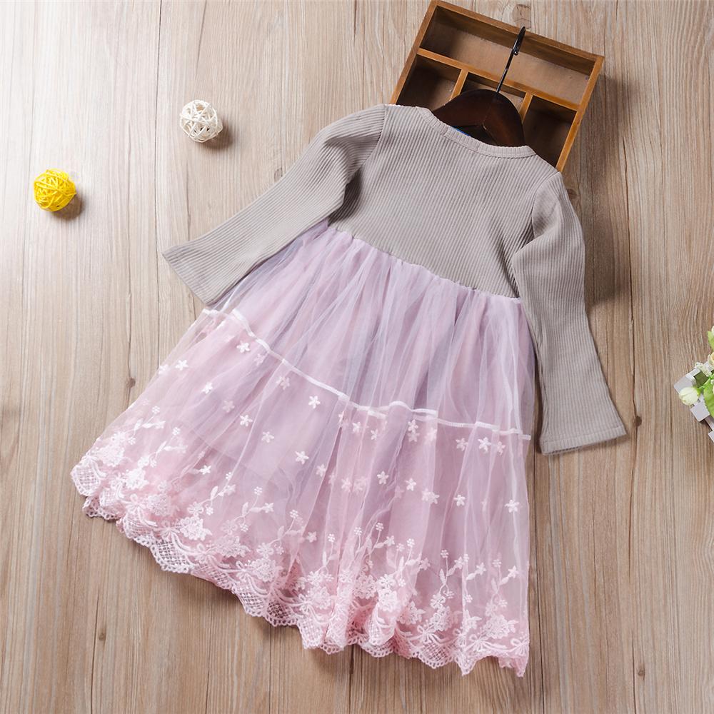 Toddler Girls Knitted Lace Long Sleeve Stylish Dress Wholesale Girls - PrettyKid
