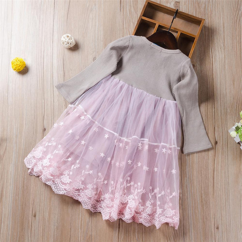 Toddler Girls Knitted Lace Long Sleeve Stylish Dress Wholesale Girls - PrettyKid