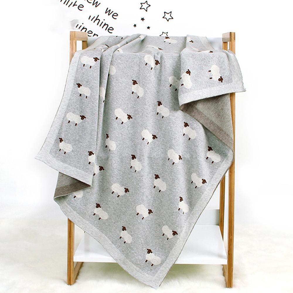 Baby Knitted Lamb Printed Cotton Baby Blankets Wholesale - PrettyKid