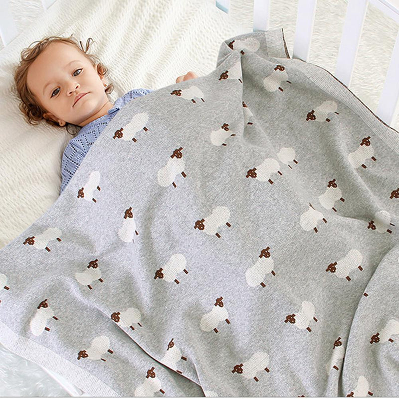 Baby Knitted Lamb Printed Cotton Baby Blankets Wholesale - PrettyKid