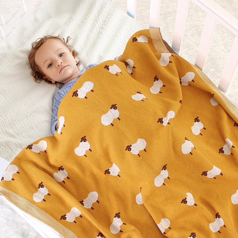 Baby Knitted Lamb Printed Cotton Baby Blankets Wholesale - PrettyKid