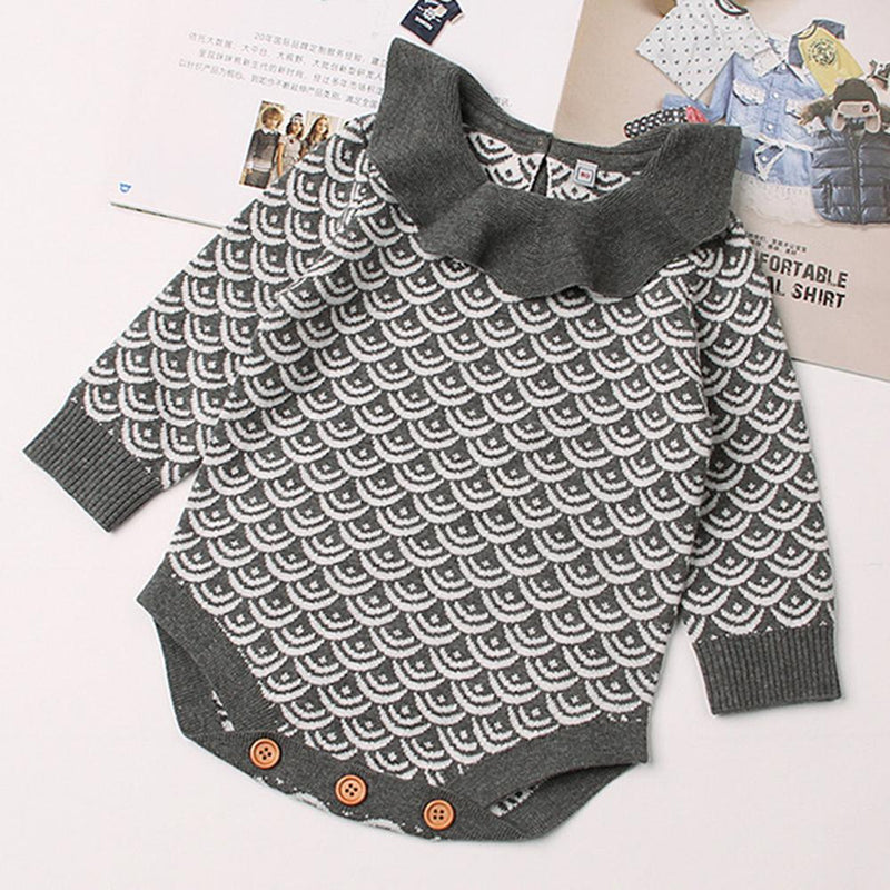 Baby Girls Knitted Long Sleeve Printed Romper - PrettyKid