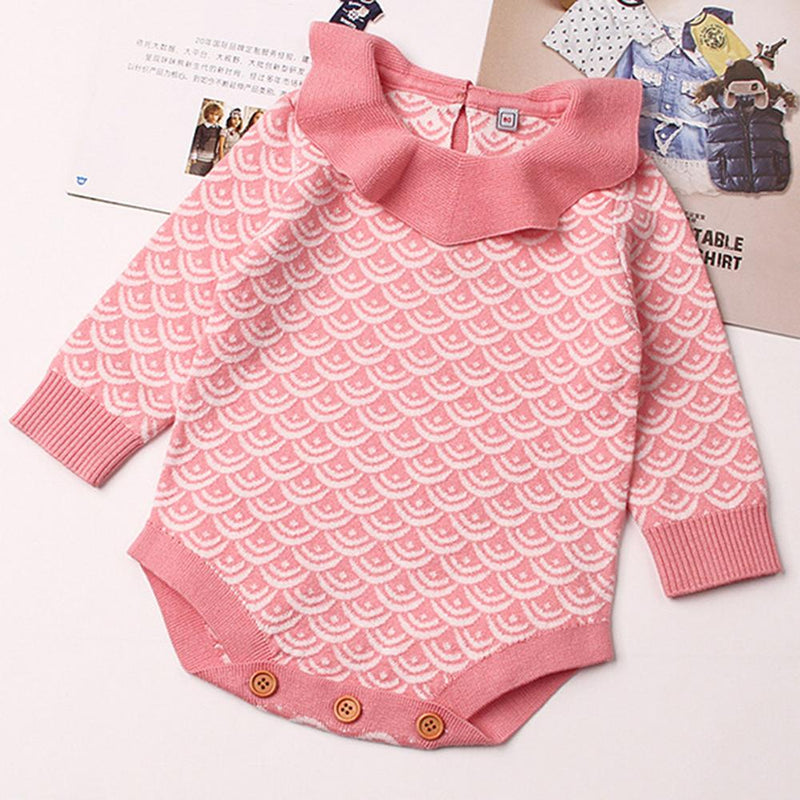 Baby Girls Knitted Long Sleeve Printed Romper - PrettyKid