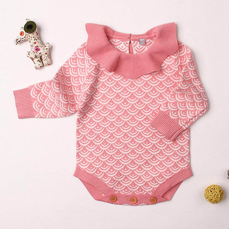 Baby Girls Knitted Long Sleeve Printed Romper - PrettyKid