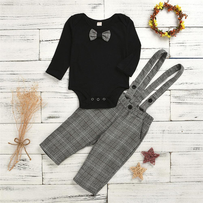 Baby Boys Knitted Long Sleeve Romper & Plaid Pants - PrettyKid