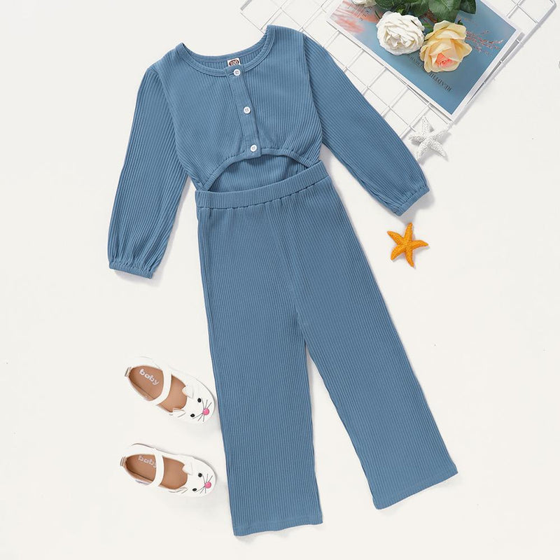 Girls Knitted Long Sleeve Solid Color Jumpsuit Wholesale Girls - PrettyKid