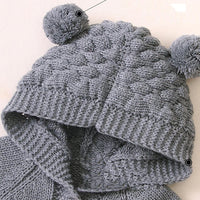 Baby Knitted Solid Long Sleeve Sweaters Hooded Romper - PrettyKid