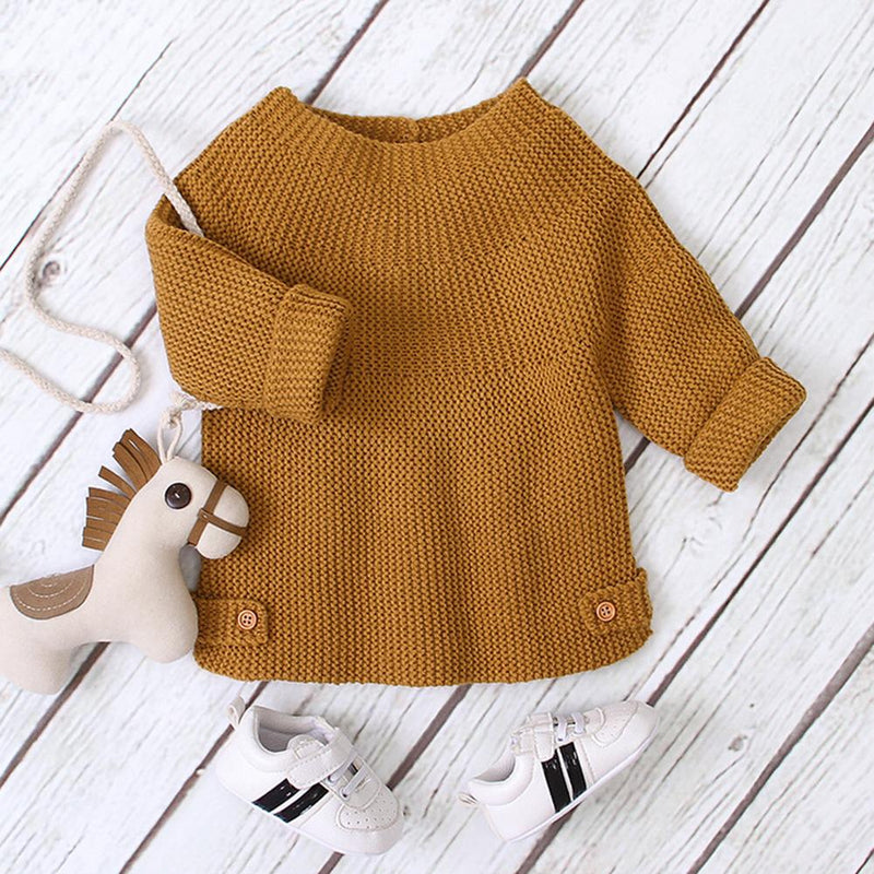 Baby Girls Knitted Solid Long Sleeve Sweaters Wholesale Baby Clothes In Bulk - PrettyKid