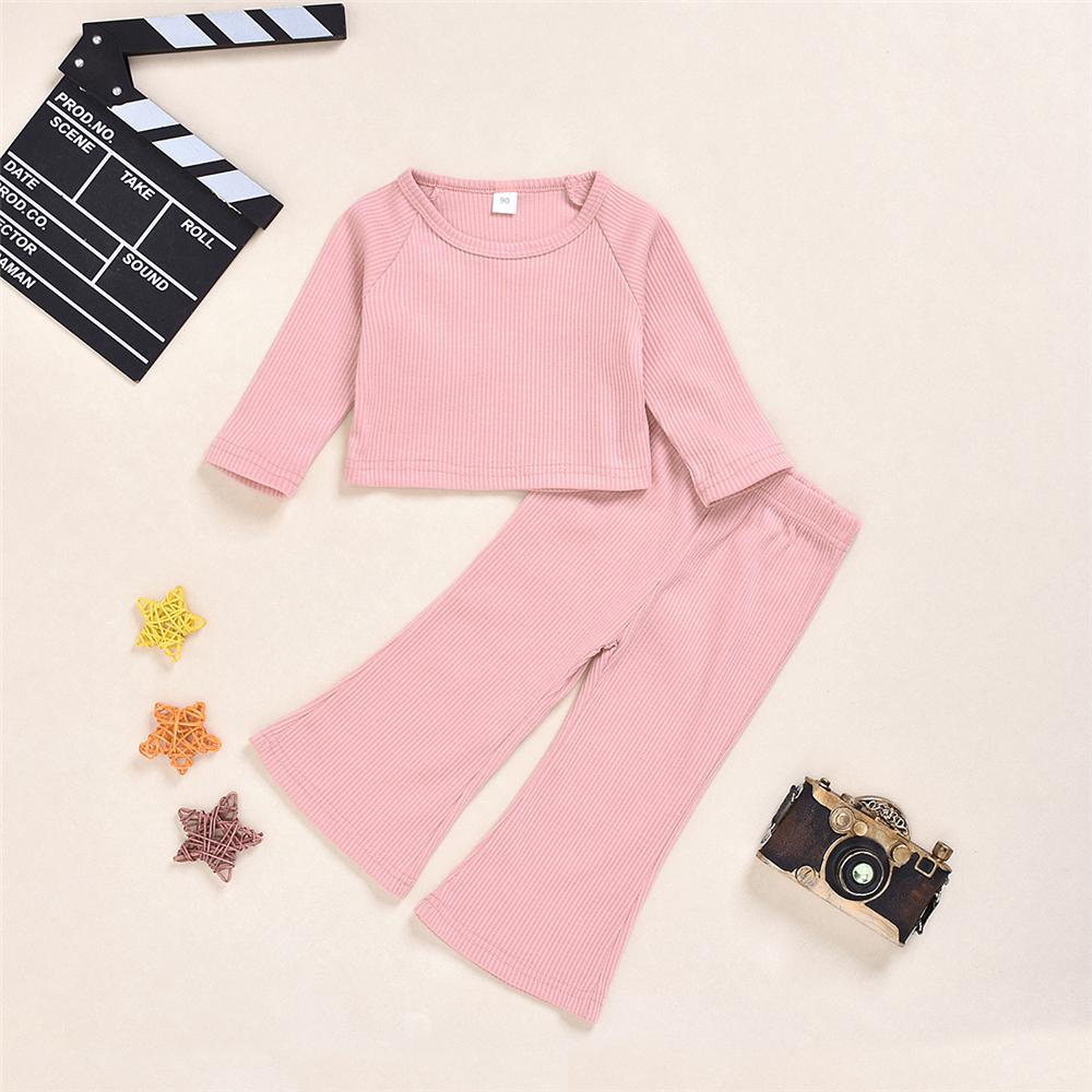 Toddler Girls Knitted Solid Long Sleeve Top & Flared Pants Girl Wholesale - PrettyKid