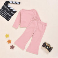 Toddler Girls Knitted Solid Long Sleeve Top & Flared Pants Girl Wholesale - PrettyKid