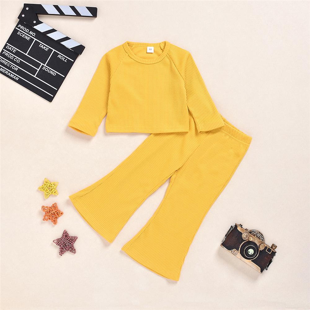 Toddler Girls Knitted Solid Long Sleeve Top & Flared Pants Girl Wholesale - PrettyKid