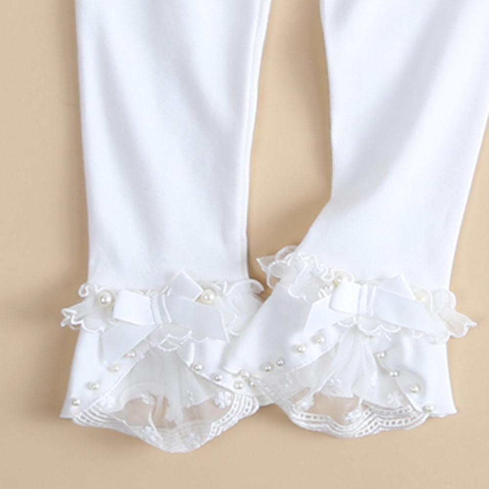 Girls Lace Beaded Bow Decor Elastic Pants - PrettyKid