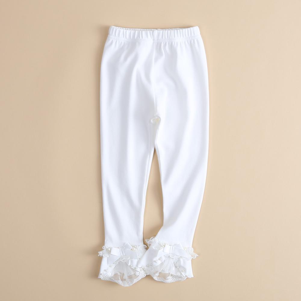 Girls Lace Beaded Bow Decor Elastic Pants - PrettyKid