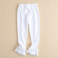 Girls Lace Beaded Bow Decor Elastic Pants - PrettyKid