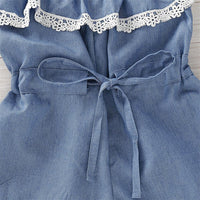 Girls Lace Bow Decor Decor Suspender Denim Jumpsuit & Headband Kids clothes vendors in bulk - PrettyKid