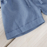 Girls Lace Bow Decor Decor Suspender Denim Jumpsuit & Headband Kids clothes vendors in bulk - PrettyKid