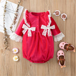 Baby Girls Lace Bow Decor Long Sleeve Stylish Baby Romper Wholesale - PrettyKid