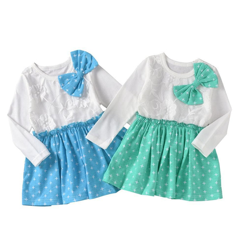 Girls Lace Bow Decor Star Splicing Dress Wholesale Girl Boutique Clothing - PrettyKid
